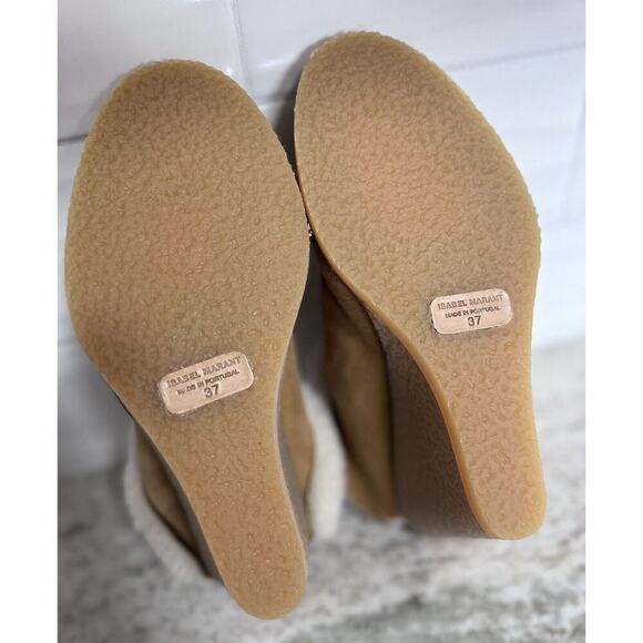Isabel Marant Takita Shearling Suede Wedge Mule Slide On Shoes Size 37 - Picture 15 of 16